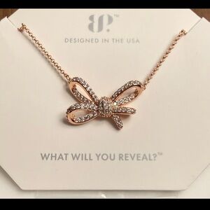 Rose Gold Bow Necklace with Pavé Crystals